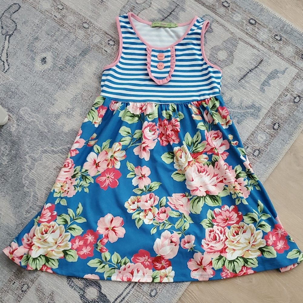 Millie Loves Lily Girls Blue Floral Ruffle Dress Sz8